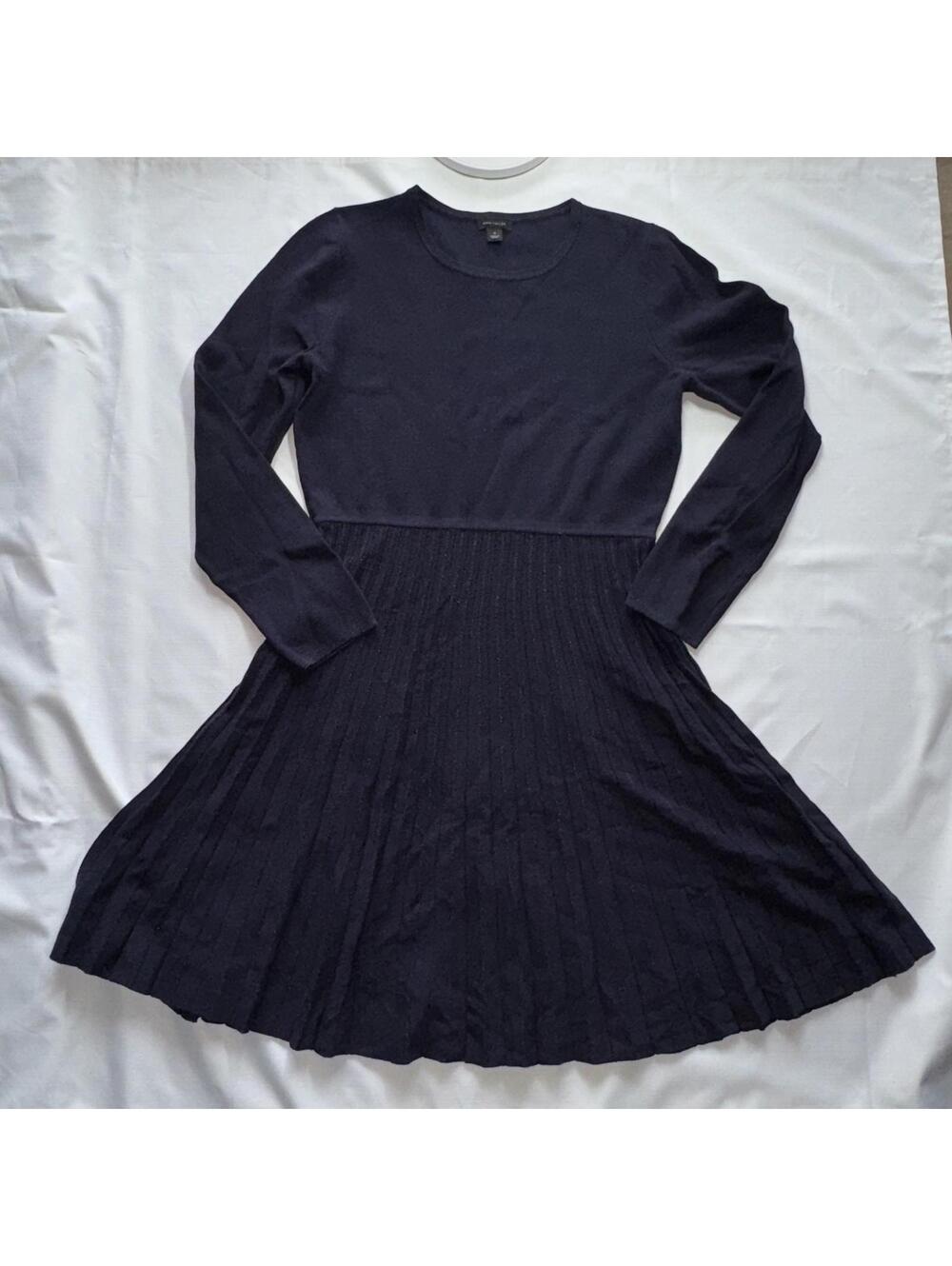 Pleated Sweater Dress Medium‎ Navy Sparkle Long Sleeve Church Easter nautical